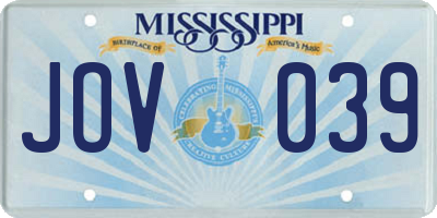 MS license plate JOV039