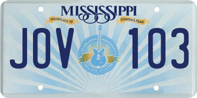 MS license plate JOV103