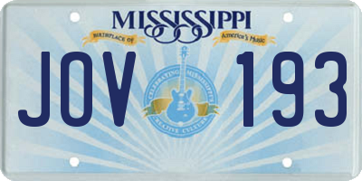 MS license plate JOV193