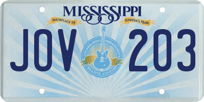 MS license plate JOV203