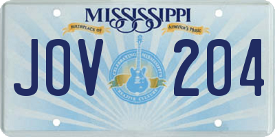 MS license plate JOV204