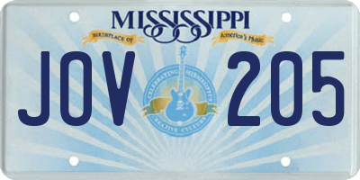 MS license plate JOV205