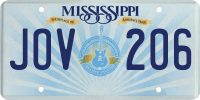 MS license plate JOV206