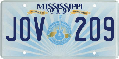 MS license plate JOV209