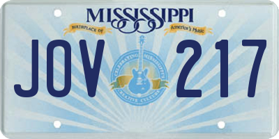MS license plate JOV217