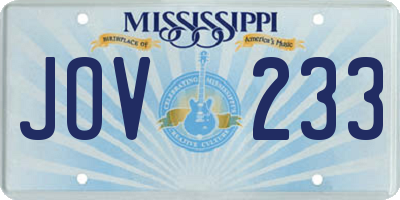 MS license plate JOV233