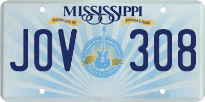 MS license plate JOV308