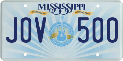 MS license plate JOV500