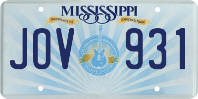 MS license plate JOV931