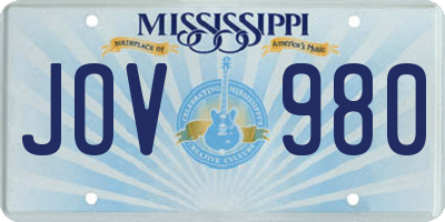 MS license plate JOV980