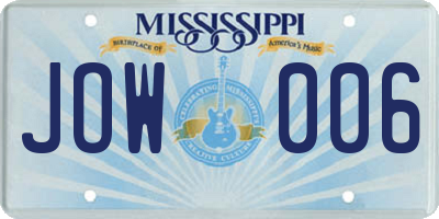 MS license plate JOW006