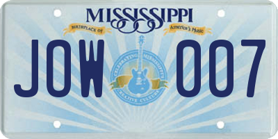 MS license plate JOW007