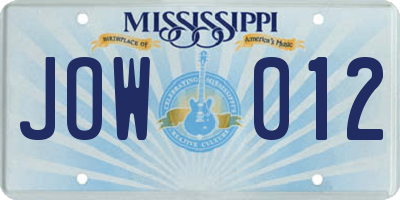 MS license plate JOW012