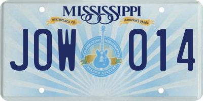 MS license plate JOW014
