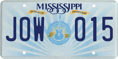 MS license plate JOW015