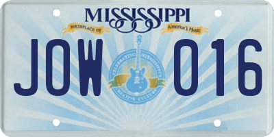 MS license plate JOW016