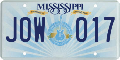 MS license plate JOW017