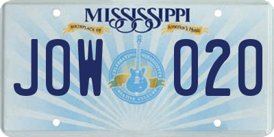 MS license plate JOW020