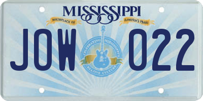 MS license plate JOW022