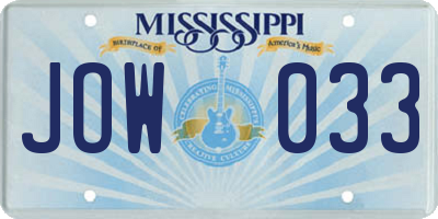 MS license plate JOW033