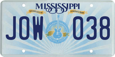 MS license plate JOW038