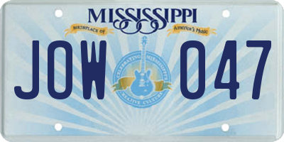 MS license plate JOW047