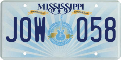 MS license plate JOW058