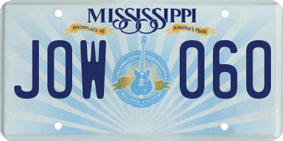 MS license plate JOW060