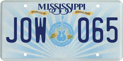 MS license plate JOW065