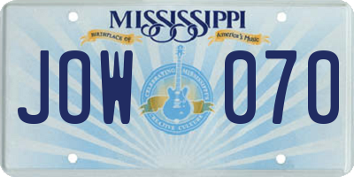 MS license plate JOW070