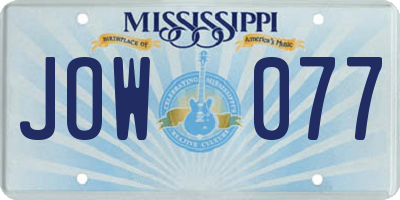 MS license plate JOW077