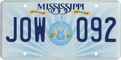 MS license plate JOW092