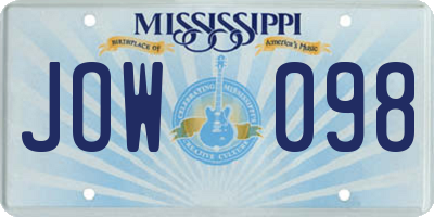 MS license plate JOW098
