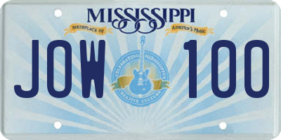 MS license plate JOW100