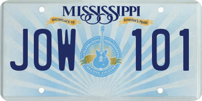 MS license plate JOW101