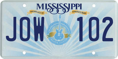 MS license plate JOW102