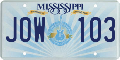 MS license plate JOW103
