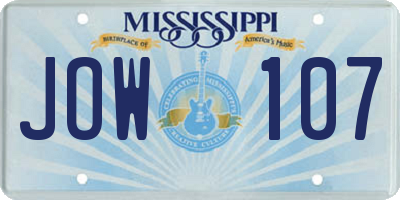 MS license plate JOW107