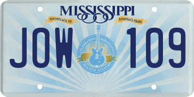 MS license plate JOW109