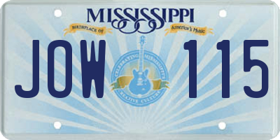 MS license plate JOW115