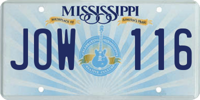 MS license plate JOW116