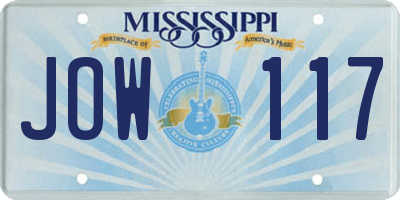 MS license plate JOW117