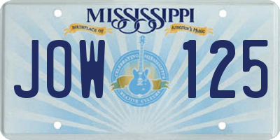 MS license plate JOW125