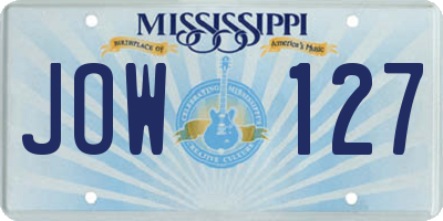 MS license plate JOW127