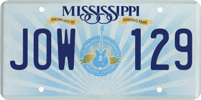 MS license plate JOW129