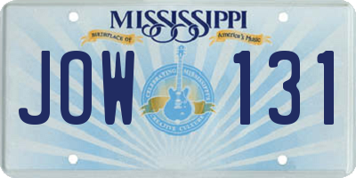 MS license plate JOW131