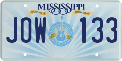 MS license plate JOW133