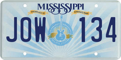 MS license plate JOW134