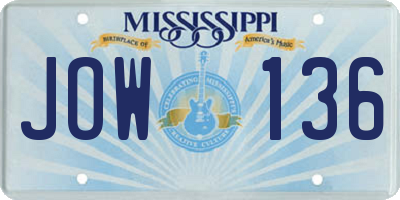 MS license plate JOW136
