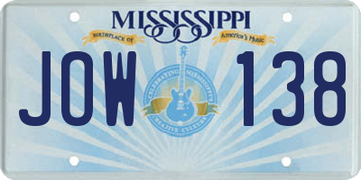 MS license plate JOW138